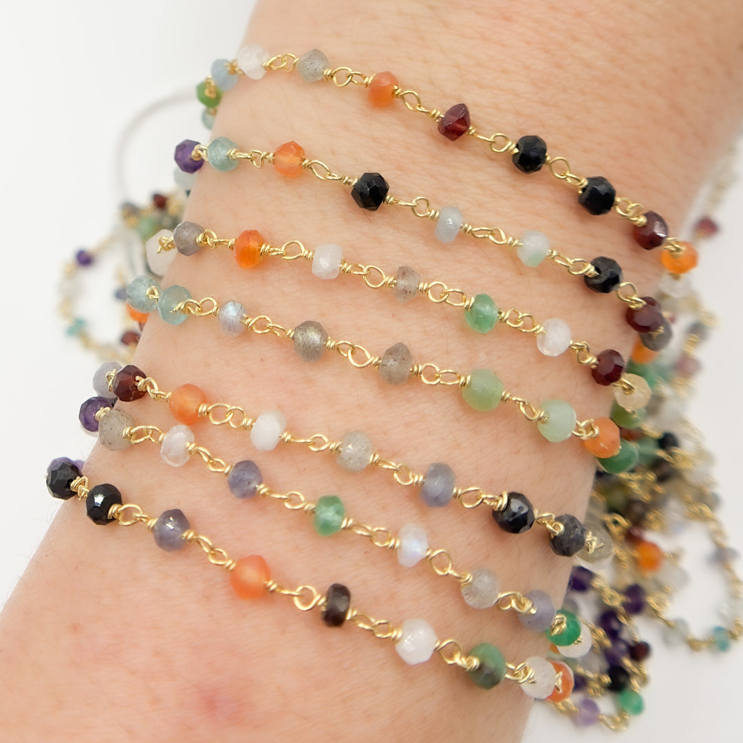 MGS19GP. Multi Gemstone Gold Plated Sterling Silver Wire Chain