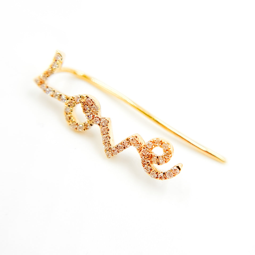 EFD53681. 14K Solid Yellow Gold and Diamonds LOVE Dangle Earrings