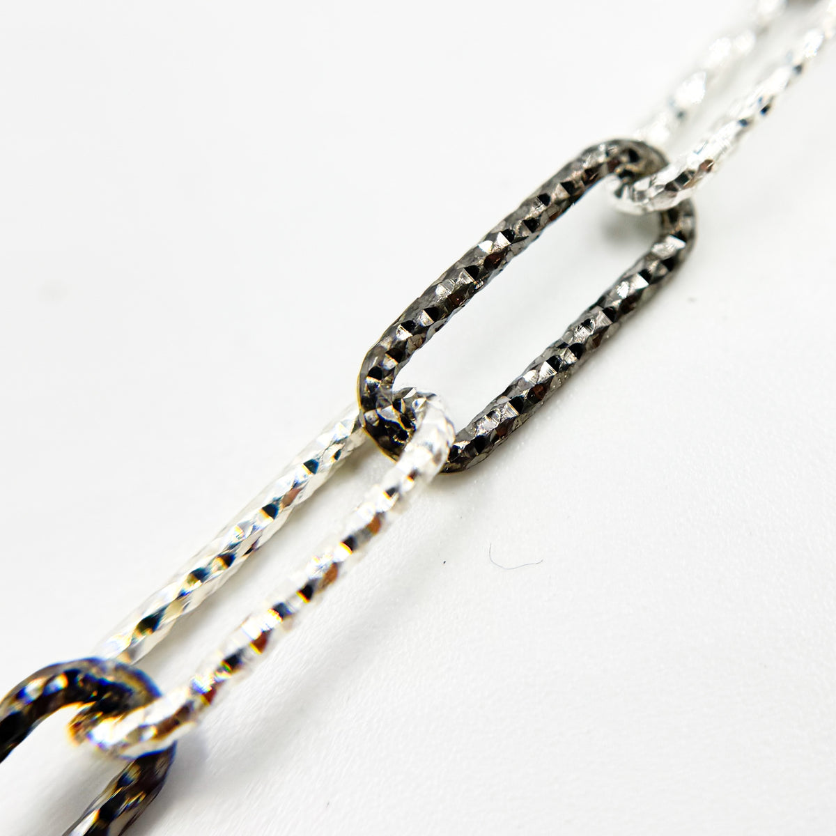 Black Rhodium Sterling Silver Diamond Cut Paperclip Chain