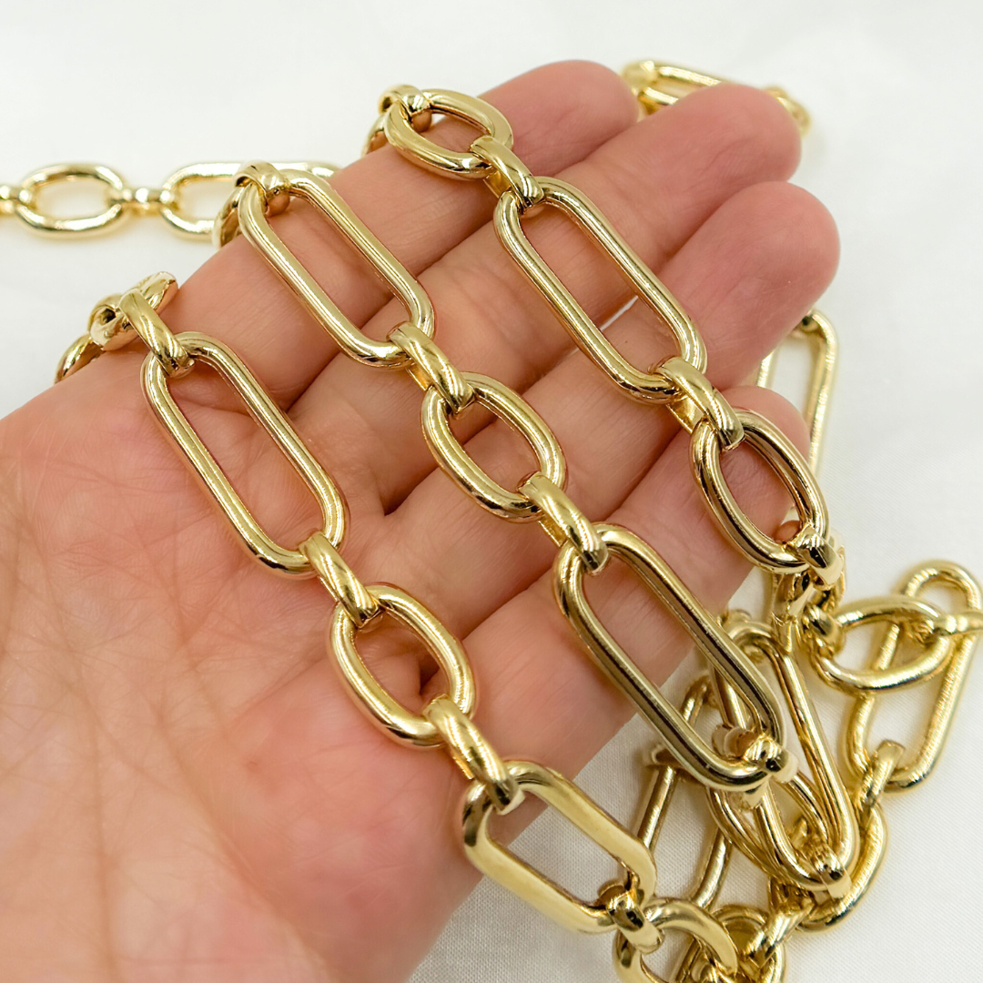 539MTGP. Gold Plated 925 Sterling Silver Smooth Long & Short Links Chain