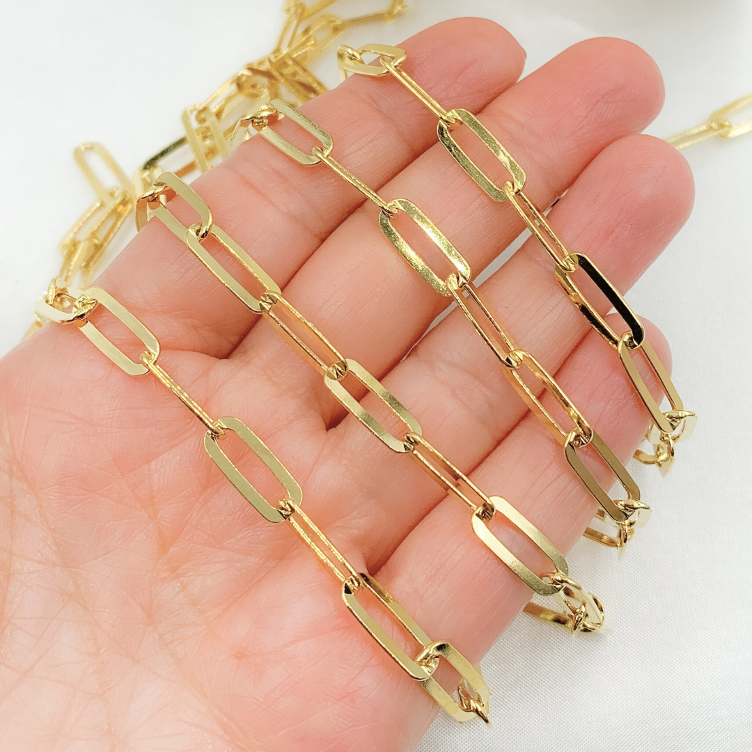 Y103FGP. Gold Plated 925 Sterling Silver Flat Paperclip Chain