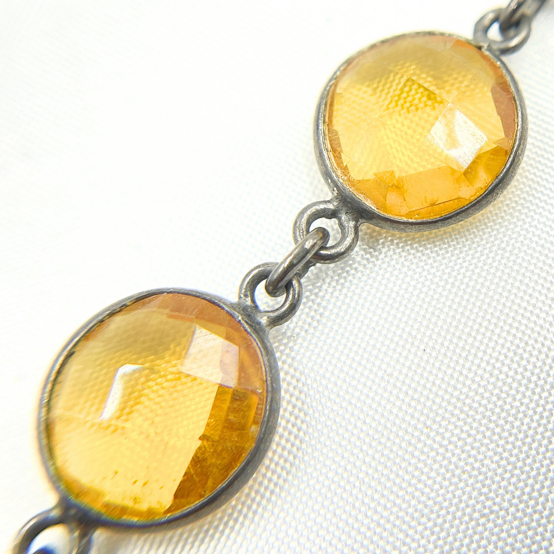 Hydro Quartz Round Shape Bezel Oxidized Wire Chain.