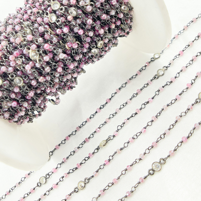Buy Online Now Coated Red Quartz & CZ Wire Wrap Chain