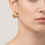 Load image into Gallery viewer, 15850007166. 14K Solid Gold Smooth and Textured Triple Line Hollow Hoop Earrings