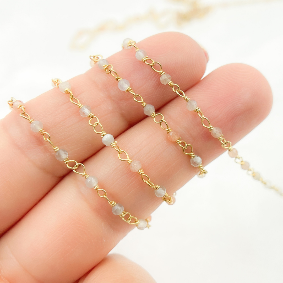 CMS58. Coated Peach Moonstone Wire Chain