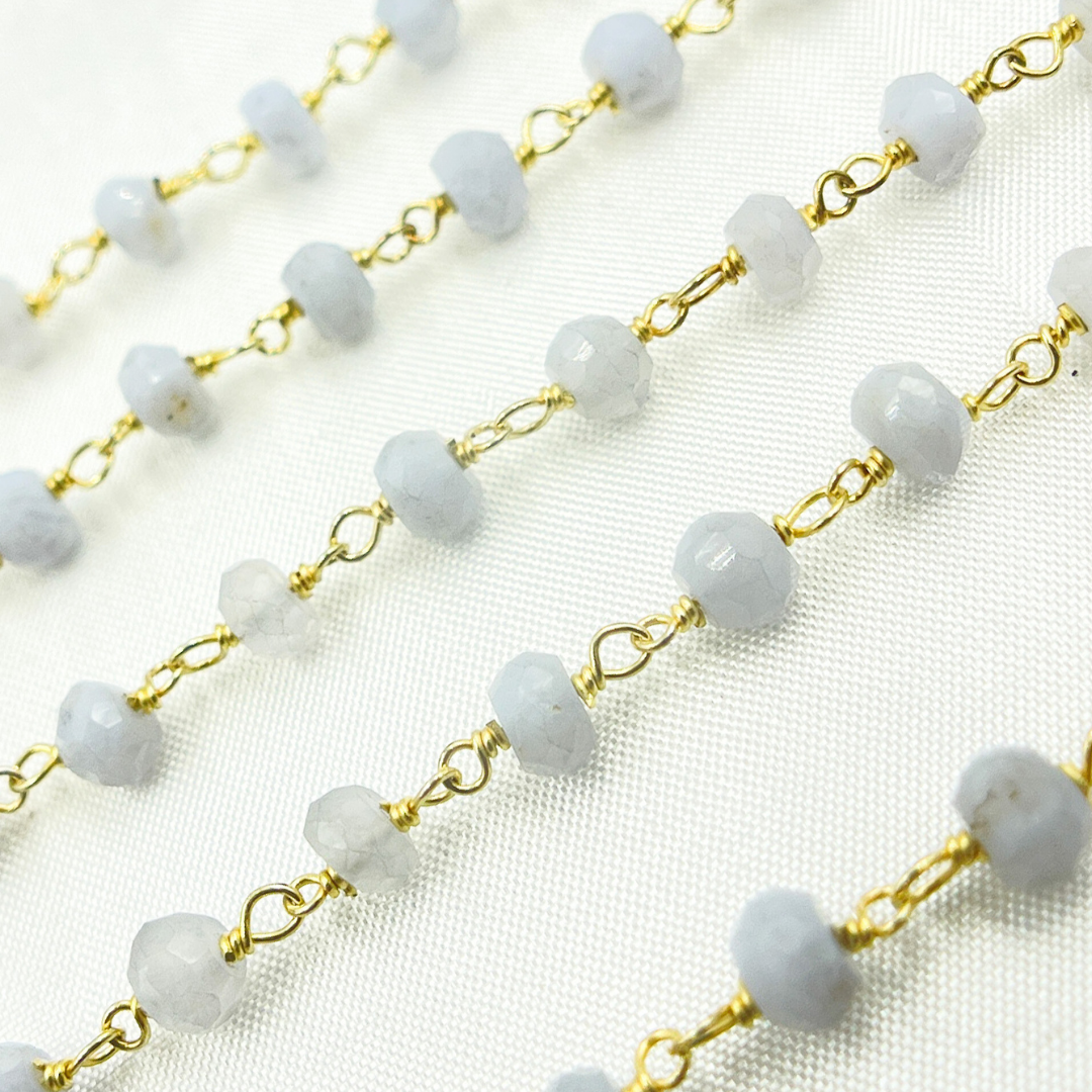 Blue Lace Agate Gold Plated 925 Sterling Silver Wire Chain.