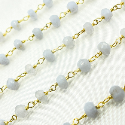 Blue Lace Agate Gold Plated 925 Sterling Silver Wire Chain.