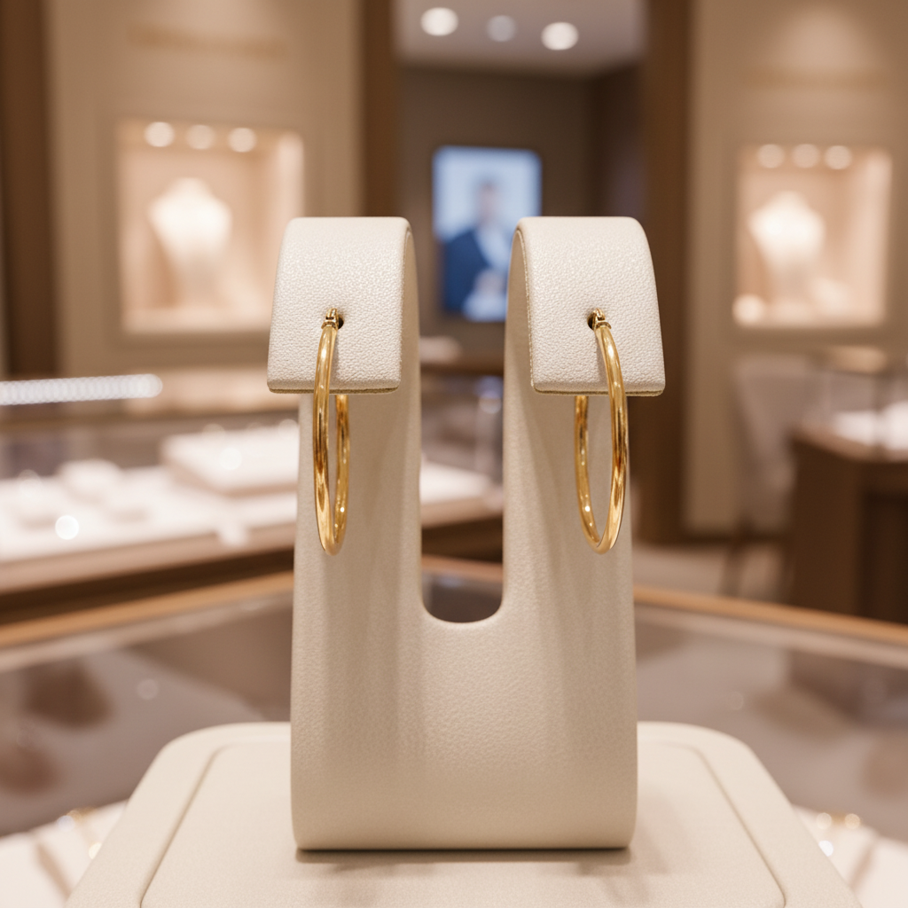 GER168. 14K Solid Gold Hollow Hoop Earrings