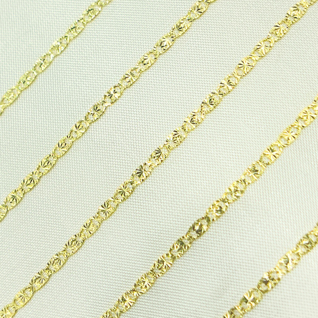 14k Solid Yellow Gold Diamond Cut Marina Link Chain