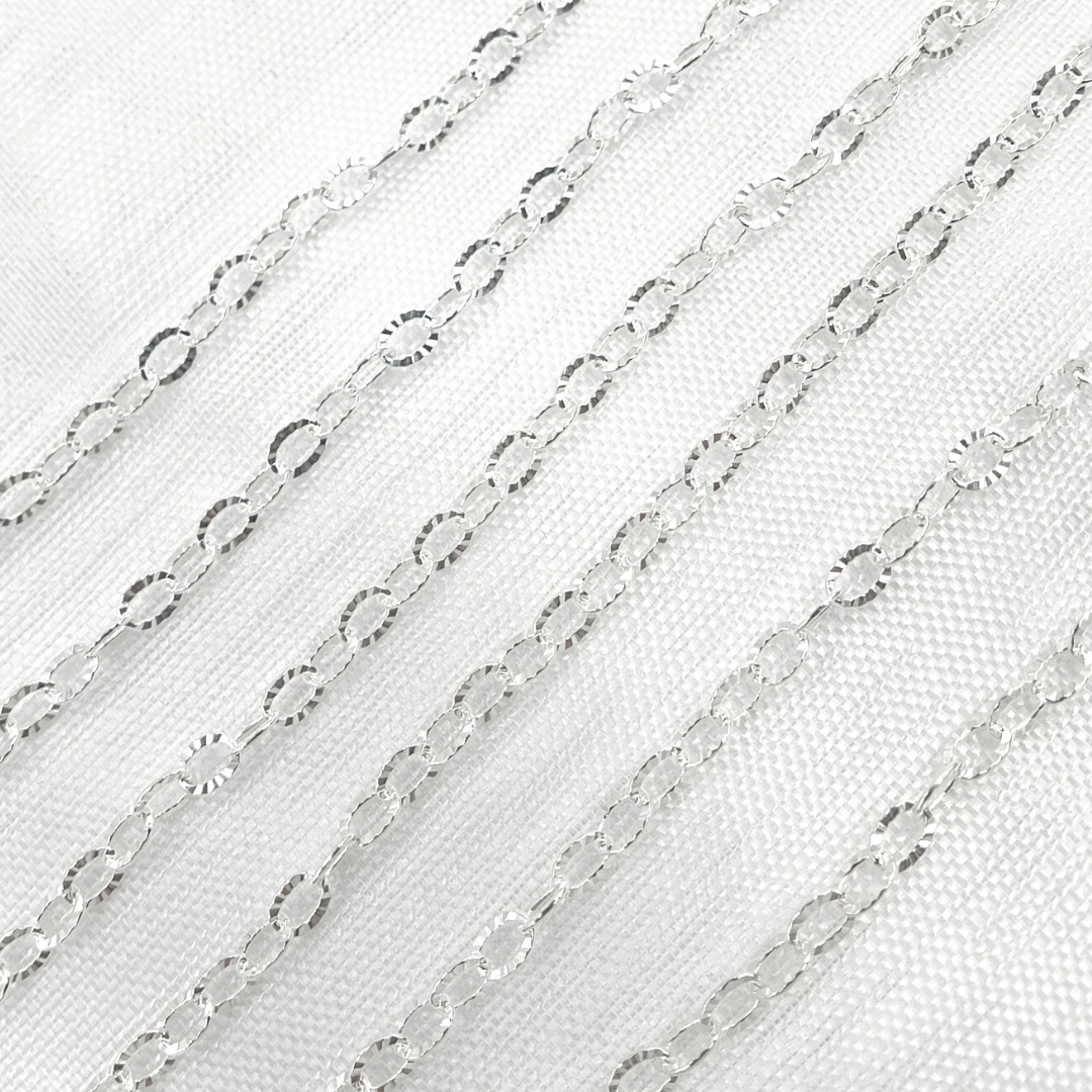 V188SS. Sterling Silver Flat Hammered Oval Link Chain
