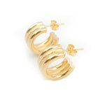 Load image into Gallery viewer, 15850025518. 14K Solid Gold Smooth and Textured Triple Line Hollow Hoop Earrings