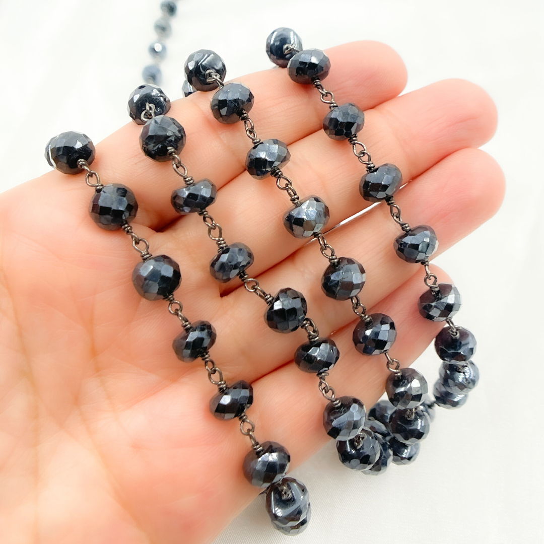 Coated Black Spinel Oxidized 925 Sterling Silver Wire Chain