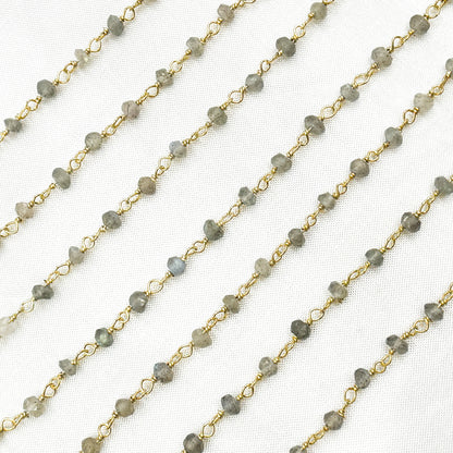 Labradorite Faceted Gold Plated 925 Sterling Silver Wire Chain.
