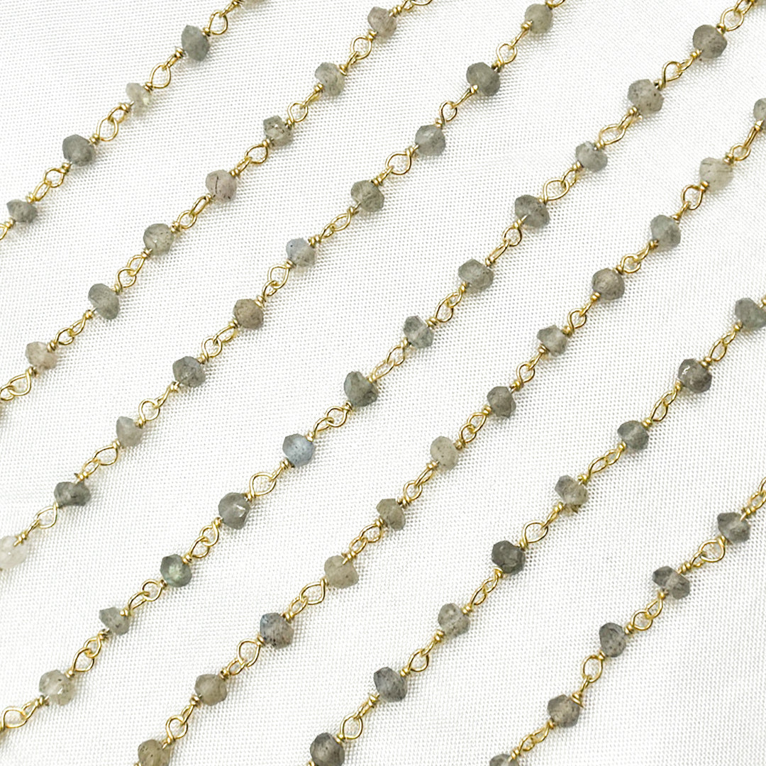 Labradorite Faceted Gold Plated 925 Sterling Silver Wire Chain. LAB101