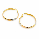 Load image into Gallery viewer, GER65. 14K Gold Tri-Color Hoop Earrings with Engraved Tornado Design