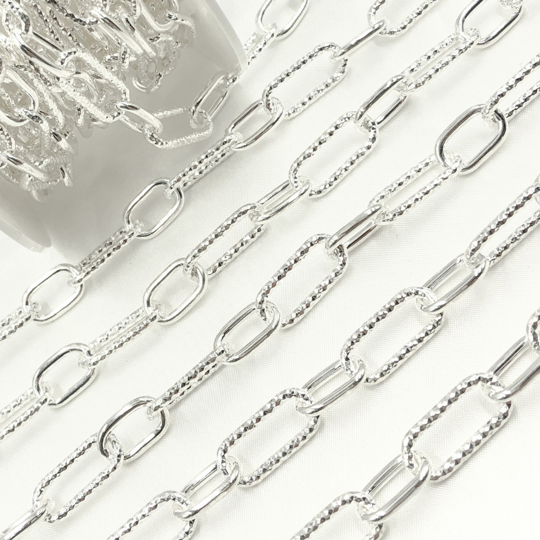 925 Sterling Silver Paperclip Smooth & Diamond Cut Link Chain. V150SS