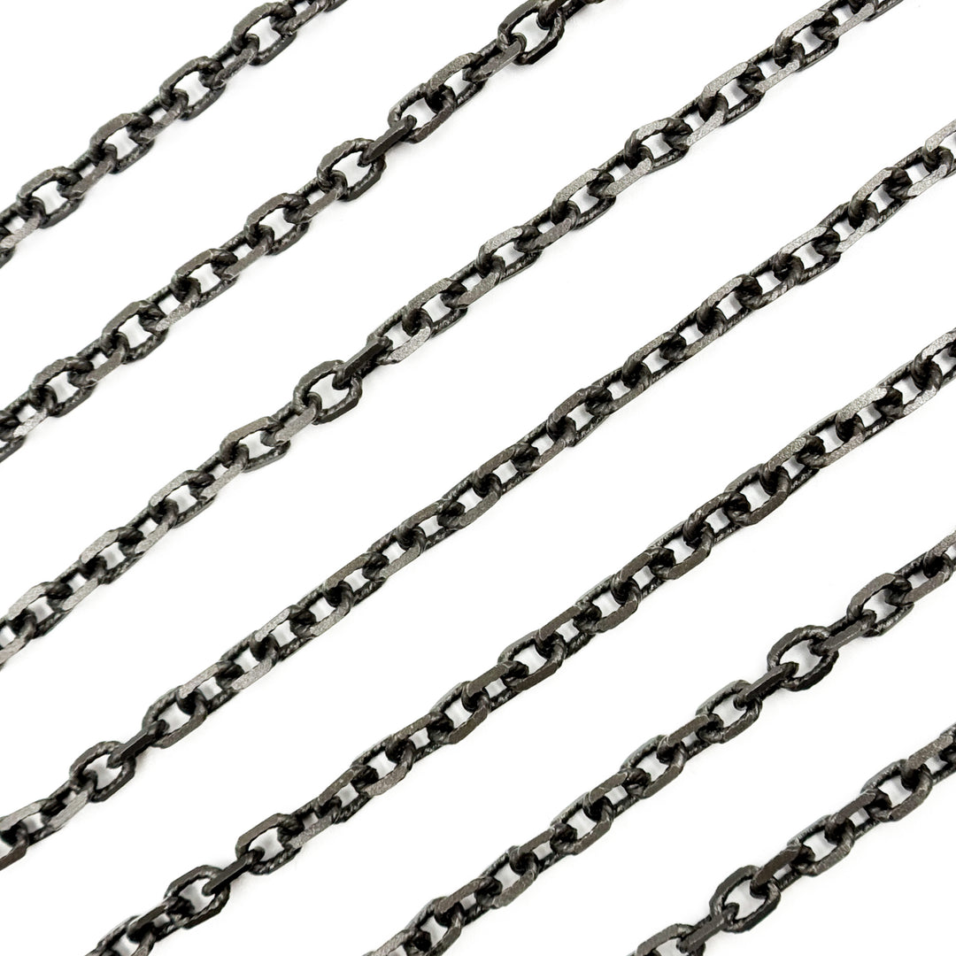 V33BRM. Black Rhodium Matte Sterling Silver Diamond Cut Cable Link Chain