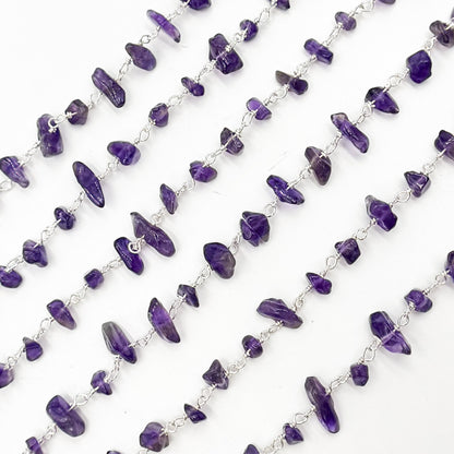 Amethyst Organic Shape Sterling Silver Wire Chain