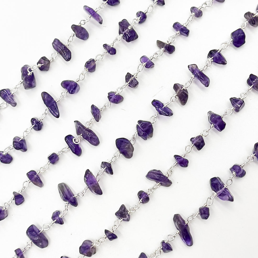 AME35. Amethyst Organic Shape Sterling Silver Wire Chain