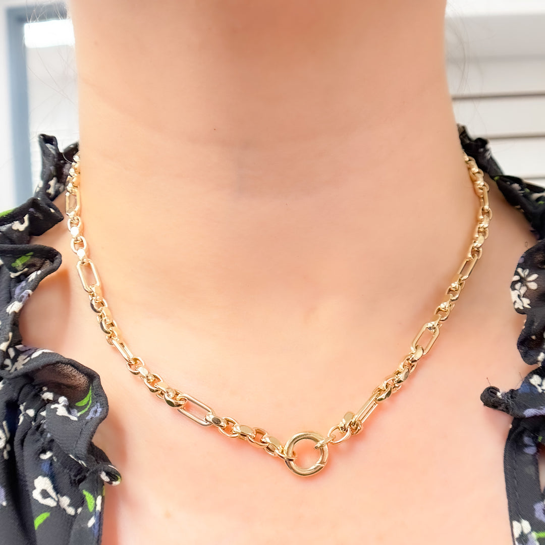 568A/426. 14K Solid Gold Hollow Long and Short Fancy Necklace