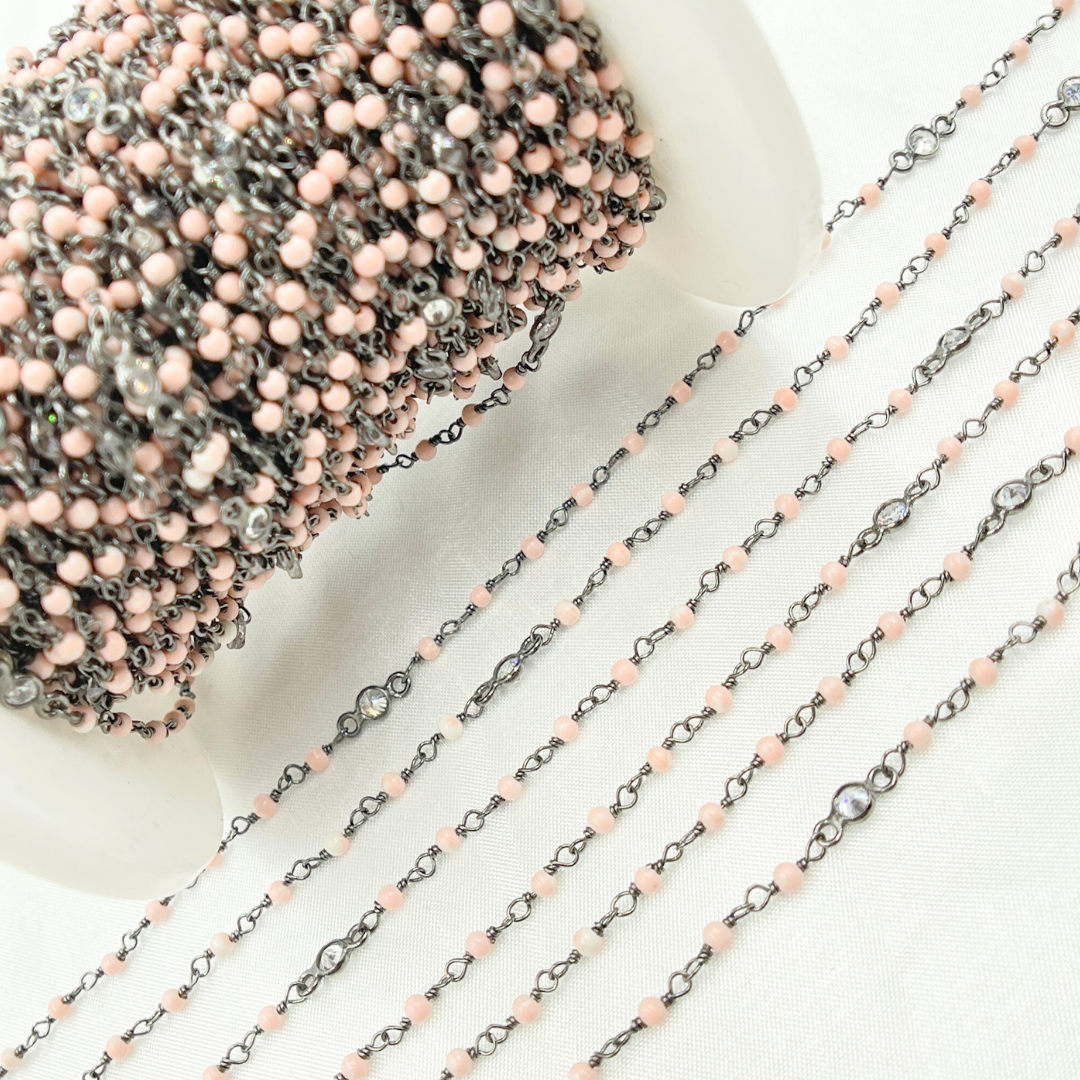 Coral & Round CZ Wire Wrap Chain.
