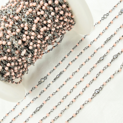 Coral & Round CZ Wire Wrap Chain.