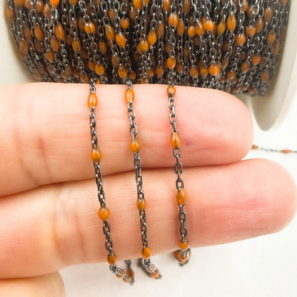 Oxidized Sterling Silver Enamel Orange Color Cable Chain