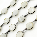 Load image into Gallery viewer, White Moonstone Round Shape Bezel Oxidized Wire Chain. WMS5
