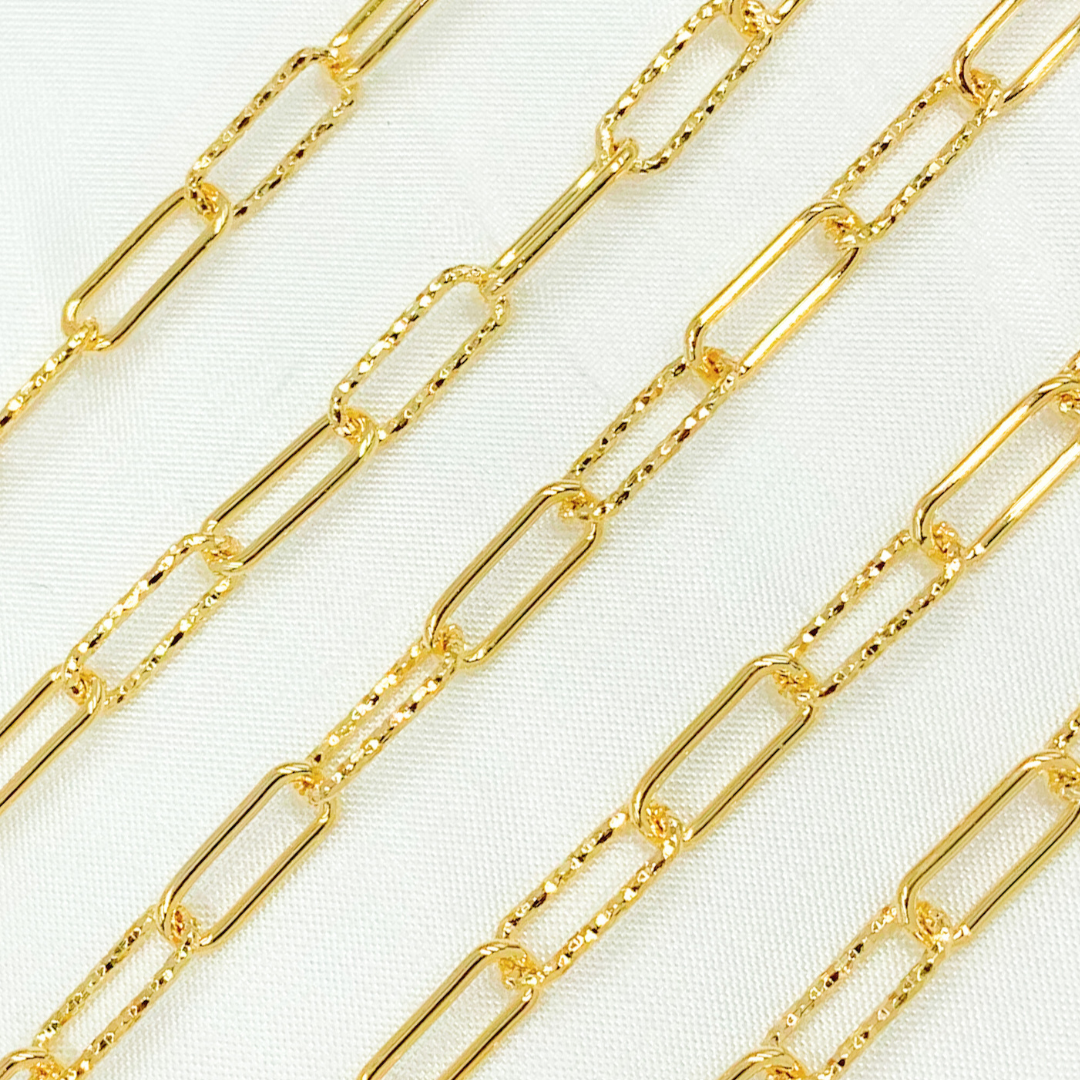 Gold Plated 925 Sterling Silver Smooth & Dimond Cut Link Paperclip Chain