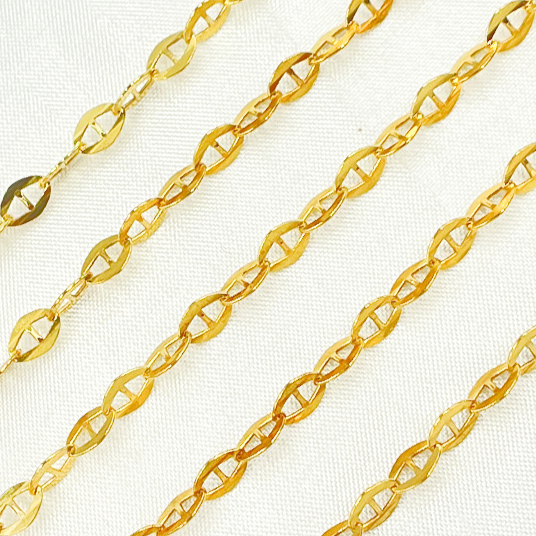 Gold Plated 925 Sterling Silver Flat Marina Link Chain. Z51GP