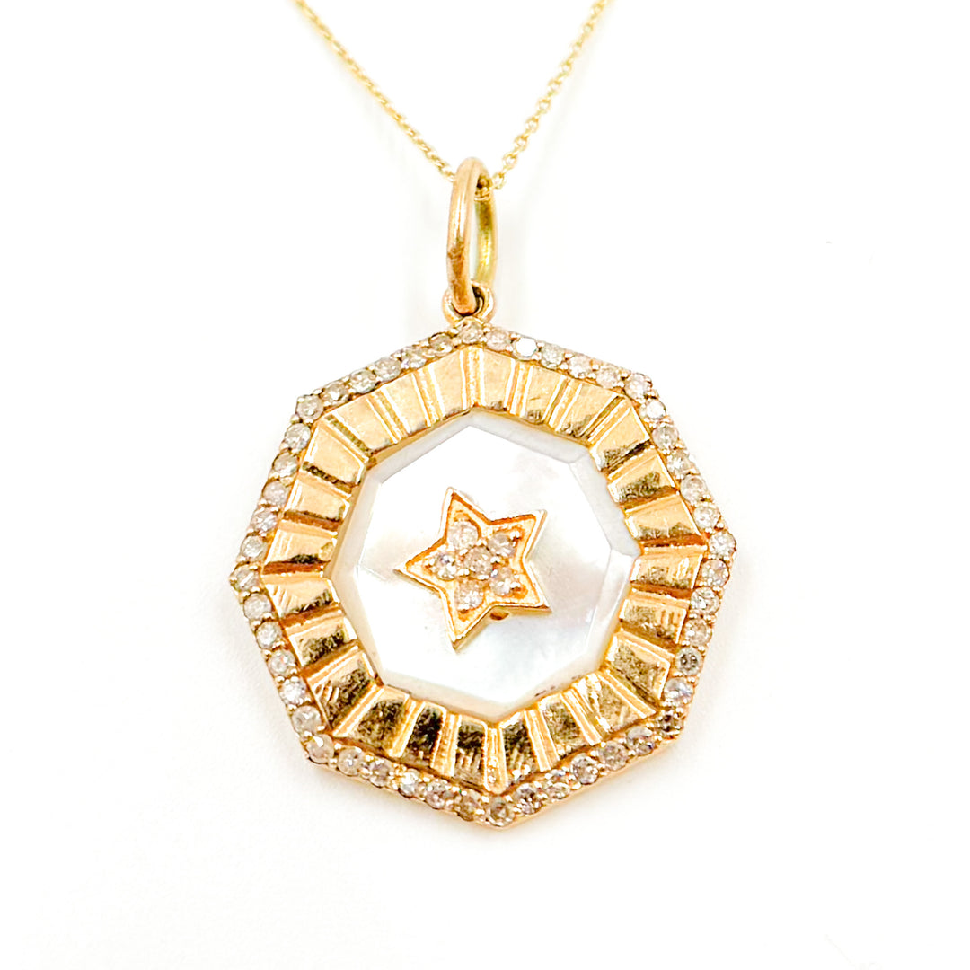 14K Solid Gold Diamond Mother of Pearl