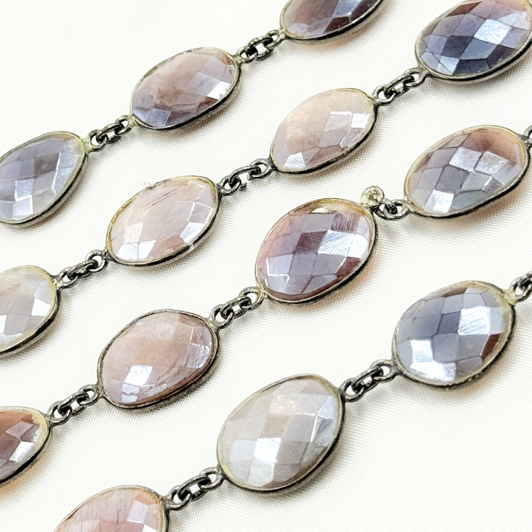Coated Chocolate Moonstone Organic Shape Bezel Oxidized Wire Chain.