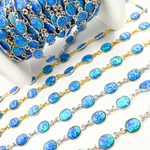 Load image into Gallery viewer, Created Blue Opal Oval Shape Connected Chain. CBO10
