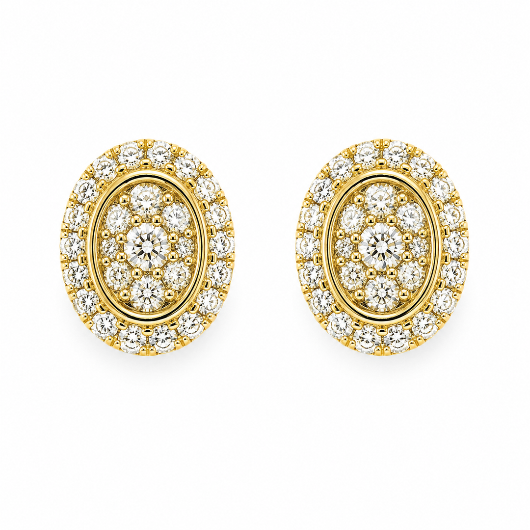 EFH52014. 14K Solid Gold and Diamonds Oval Earrings