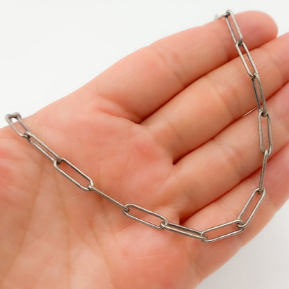 Oxidized Sterling Silver Smooth Paperclip Necklace