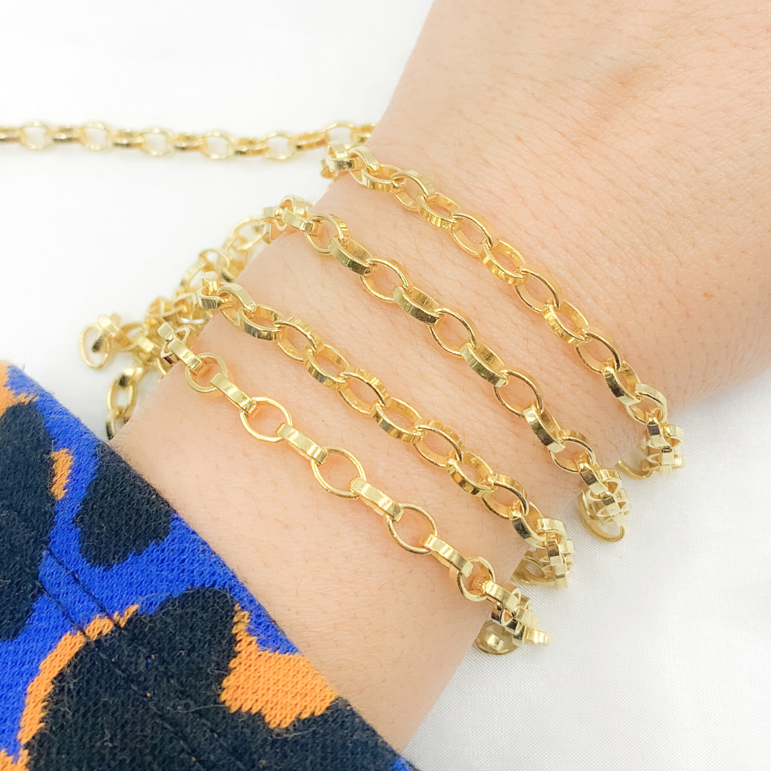 V64GP. Gold Plated 925 Sterling Silver Flat Oval Link Chain