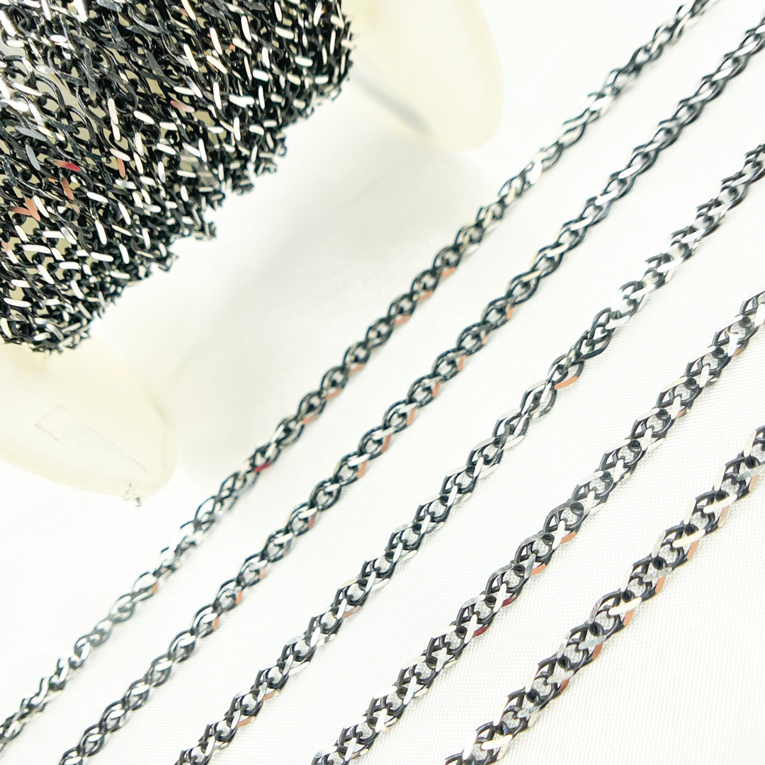 Black Rhodium 925 Sterling Silver Wheat Chain. X8SB