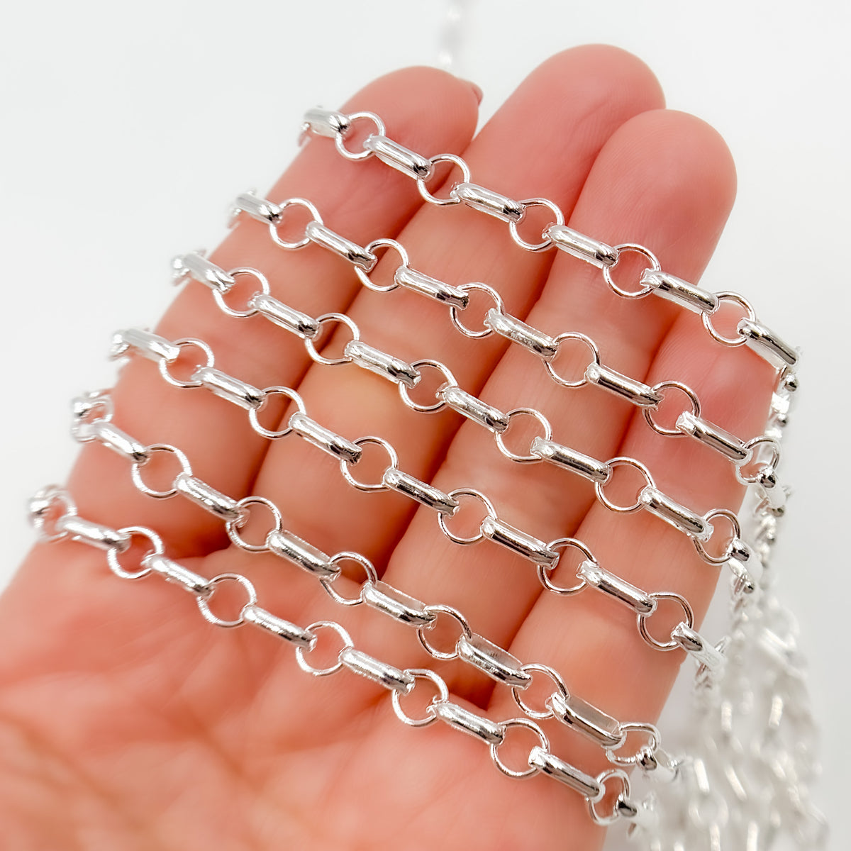 Sterling Silver Oval and Circle Links Cable Chain