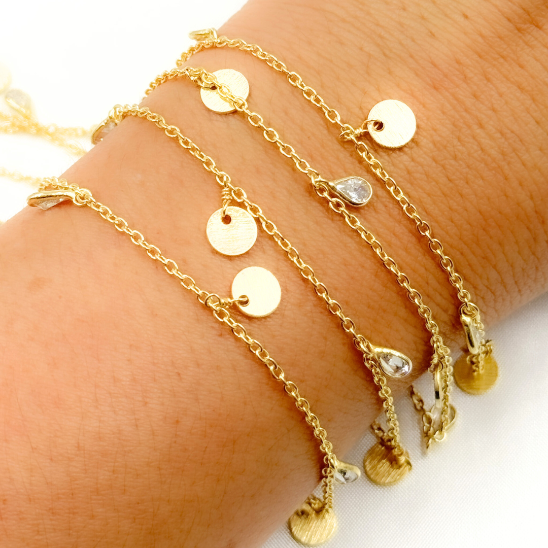 CZ Pear Shape & Disc Alternate Dangle Wire Chain