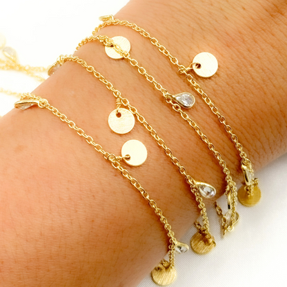 CZ Pear Shape & Disc Alternate Dangle Wire Chain