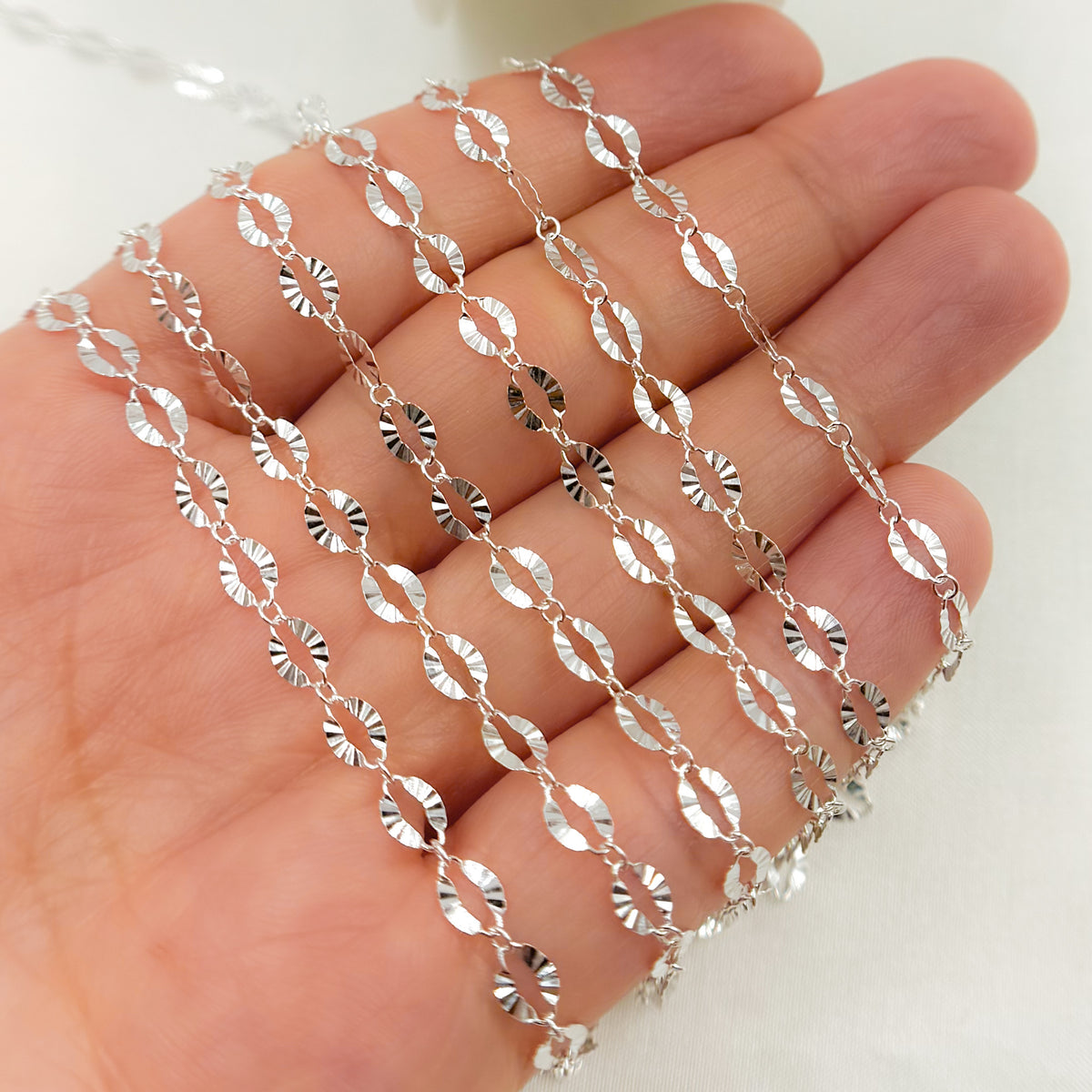 Sterling Silver Diamond Cut Marina Link Chain