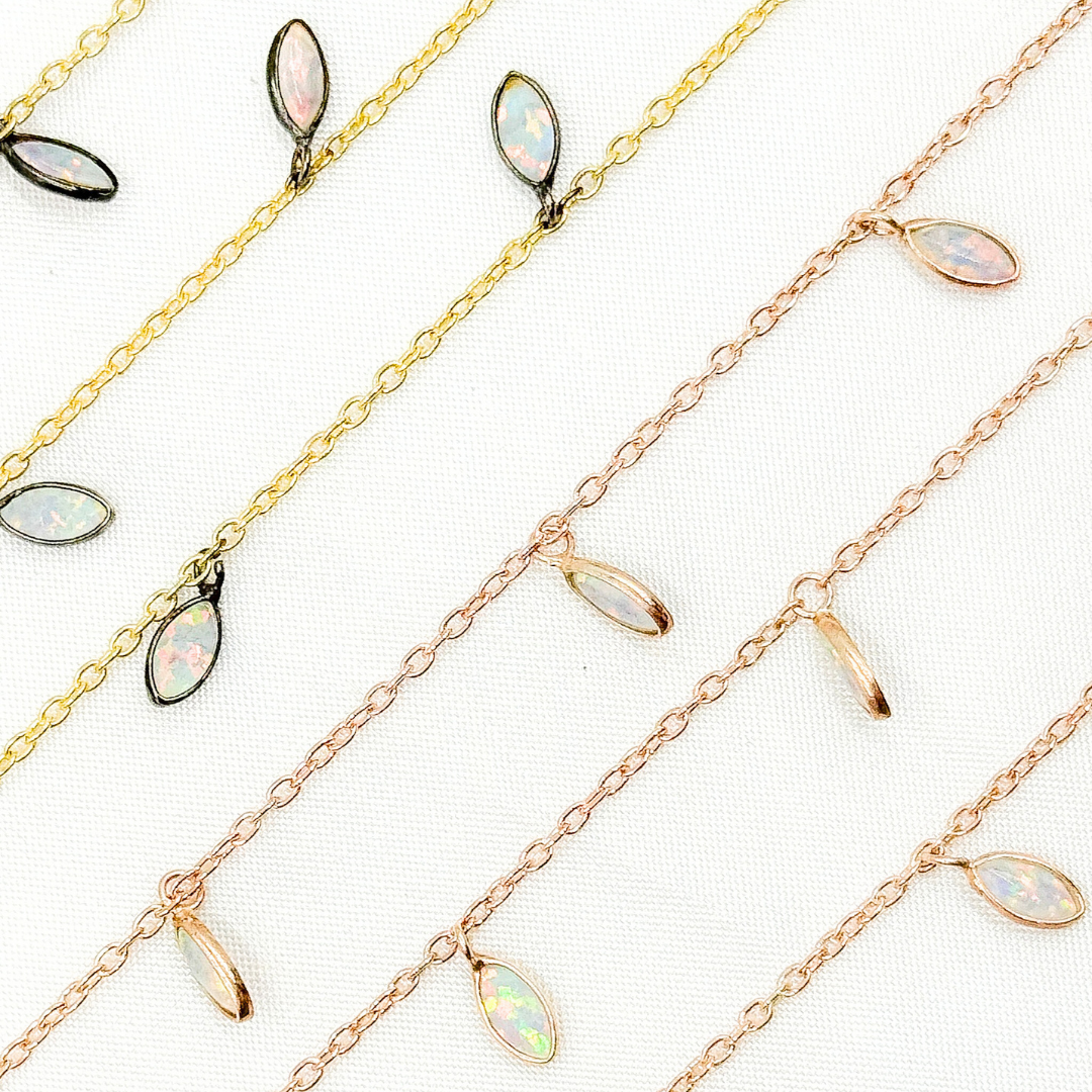 Created White Opal Marquise Shape Dangle Wire Chain