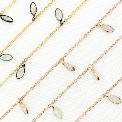 Created White Opal Marquise Shape Dangle Wire Chain