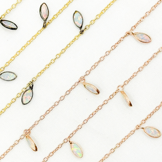 Created White Opal Marquise Shape Dangle Wire Chain