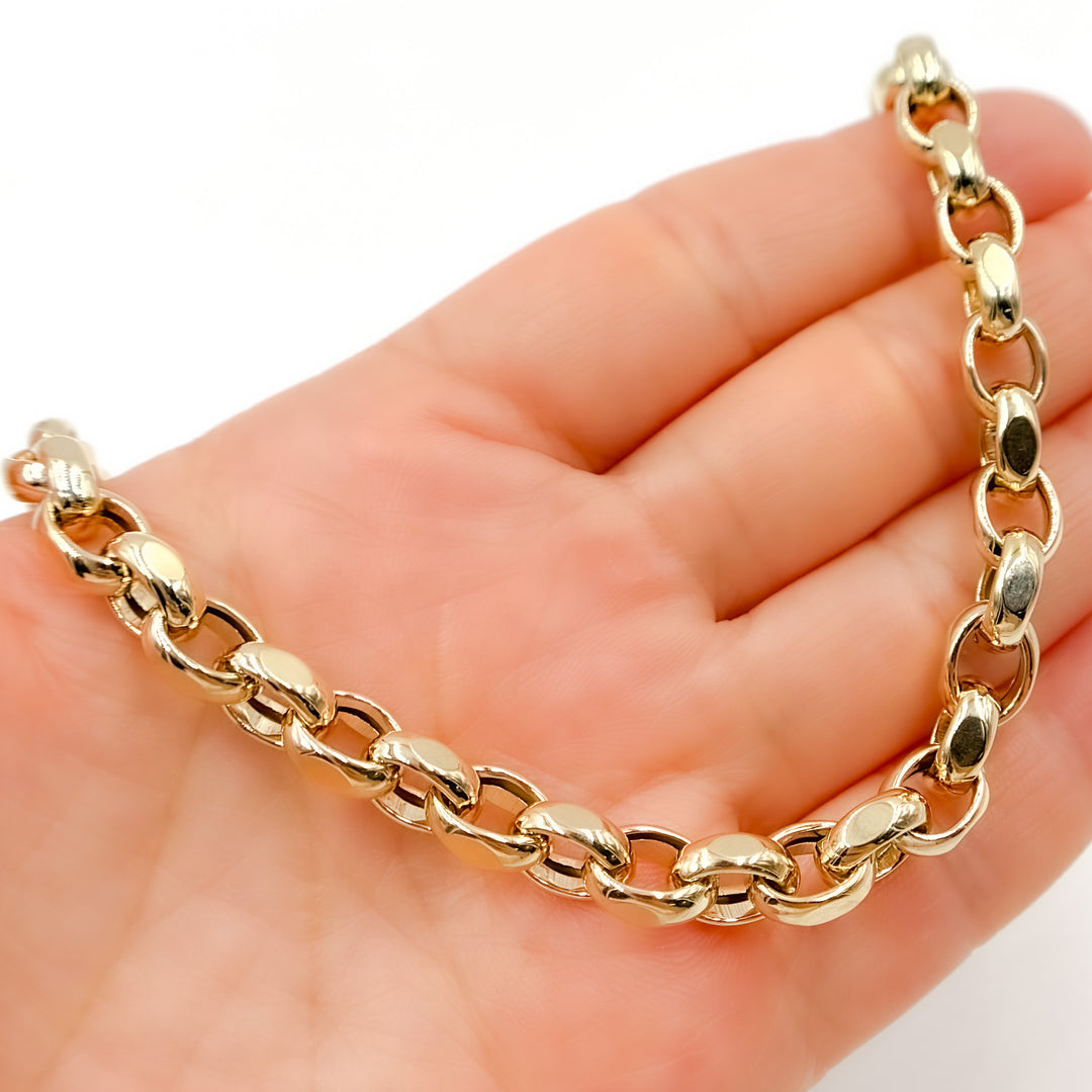 568/A140. 14K Solid Gold Hollow Flat Cable Link Necklace