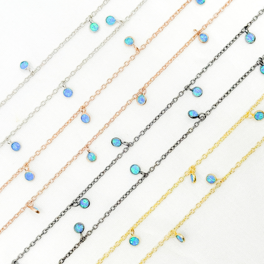 Created Blue Opal Round Shape Dangle Chain