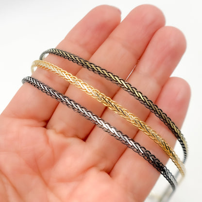 Black Rhodium Sterling Silver and Gold Plated Flat Wheat Necklace
