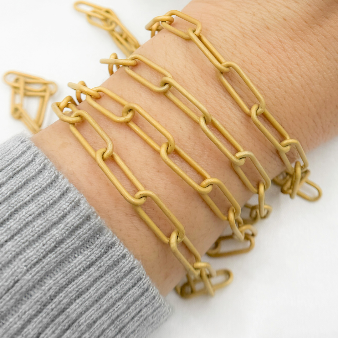 Gold Plated Matt Sterling Silver Paperclip Chain