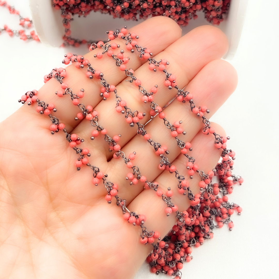 Red Coral Cluster Dangle Wire Chain. COR2