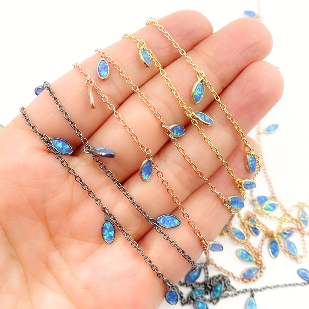 Created Blue Opal Marquise Shape Dangle Chain